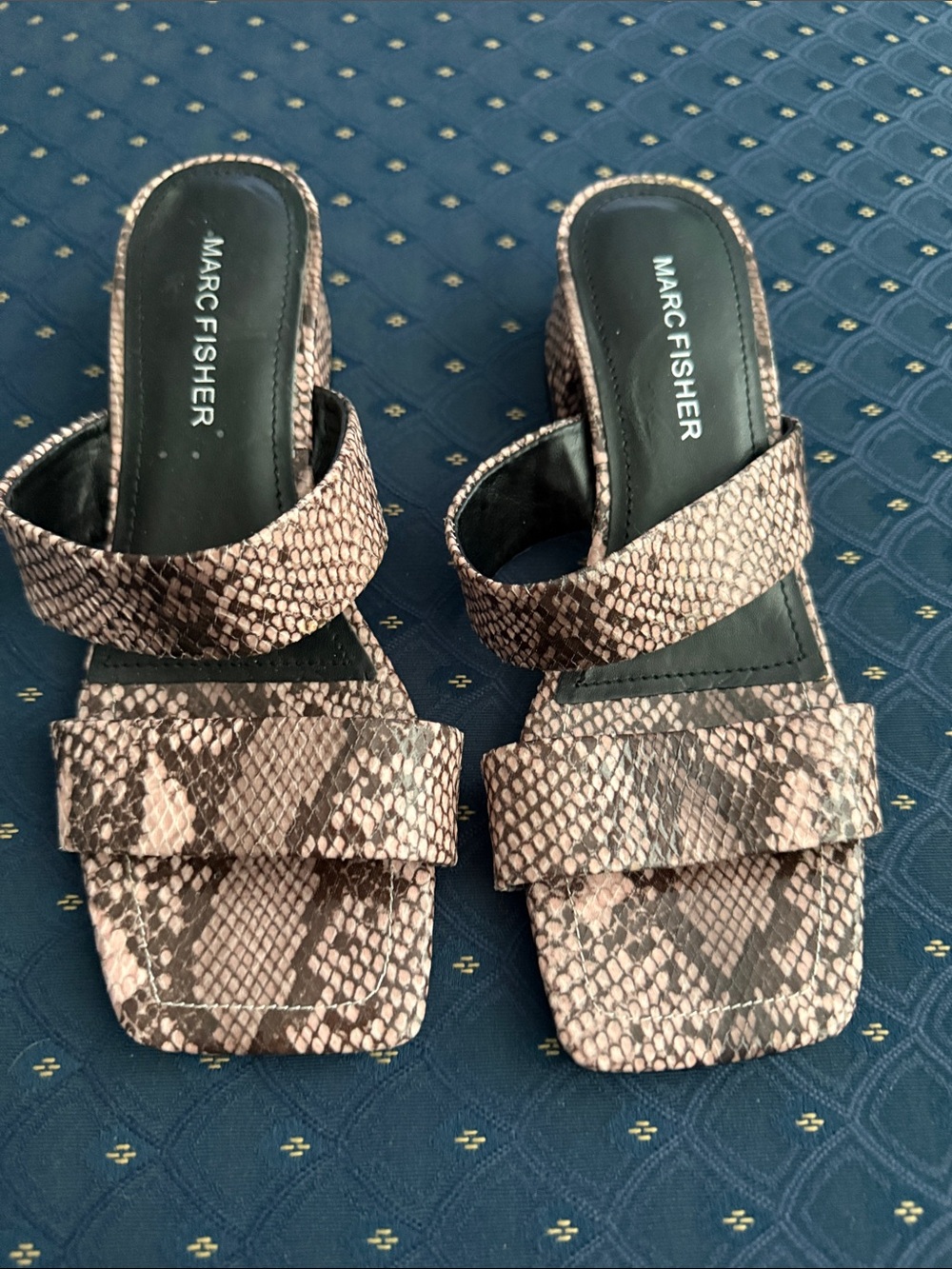 Marc Fisher Beige Snake-Print Slide Mules